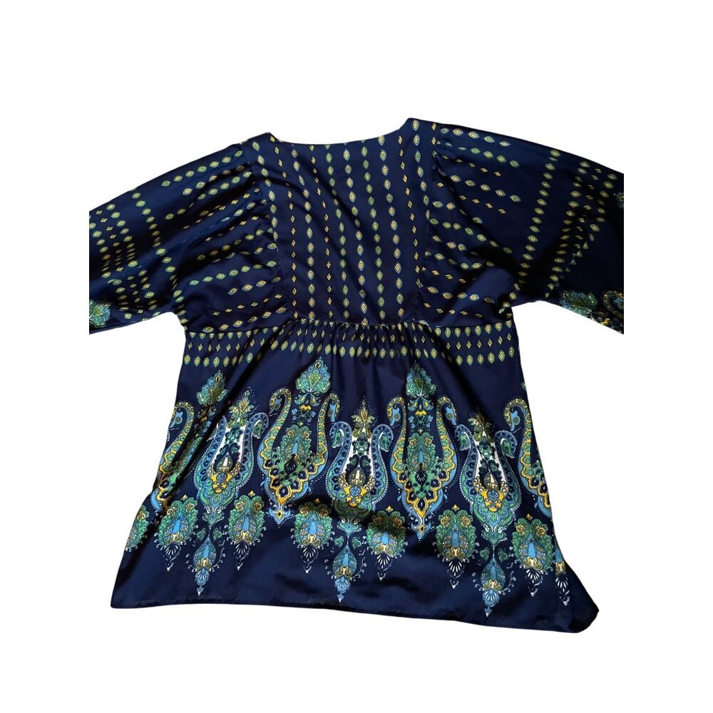 Westbound Womens XL Boho Embroidered V-Neck Pullover Blouse  Navy/Green Sequins - Picture 12 of 15